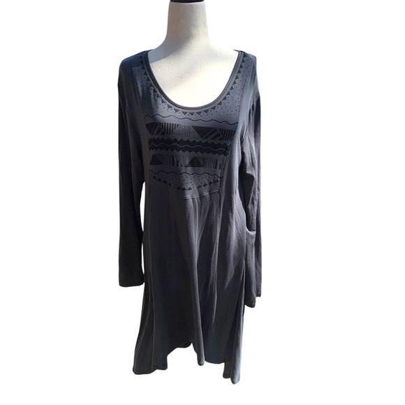 GUDRUN SJODEN Gray Abstract Oversized Long Sleeve Blouson Midi Dress Size M - Picture 2 of 12